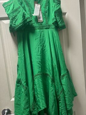 Thurley Emerald Green Crochet-Trim Asymmetrical Dress size 2 NWT 100% silk